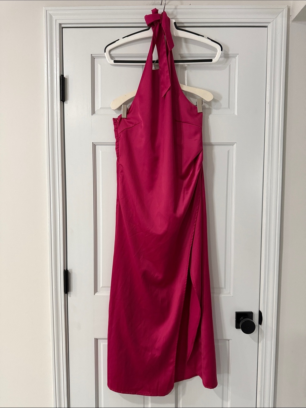 Revella the Label Halter Neck Fuchsia Midi Dress Side Slit Size M